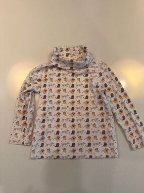 Kids White Turtleneck Top with Cute Dog Print! Christmas pups 3T